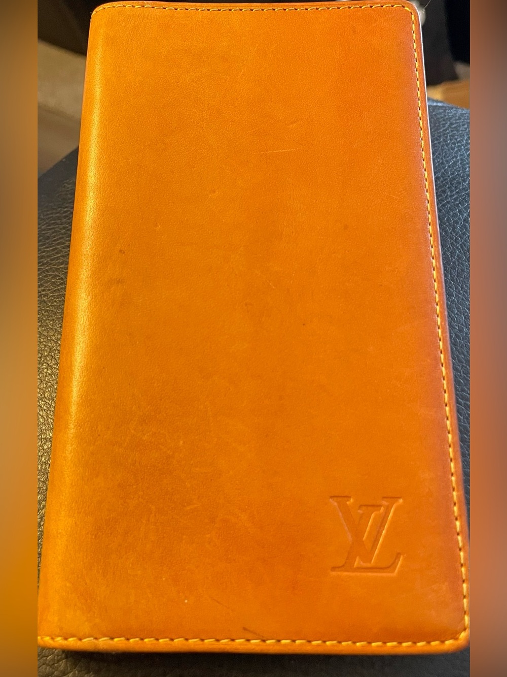 Louis Vuitton Tan Leather Passport or Notebook Sleeve with Embossed LV